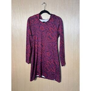 Title Nine Womens Purple Floral Hooded Long Sleeve Mini Dress Tunic Small